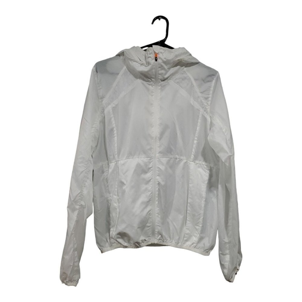 Zyia Active Womens Jacket White Size Med Ghost Trainer Packable Hood Pol…